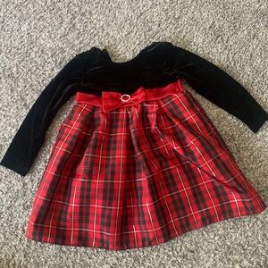 Vintage Black and Red Velvet and Plaid Dress Girls 3T Christmas Formal
